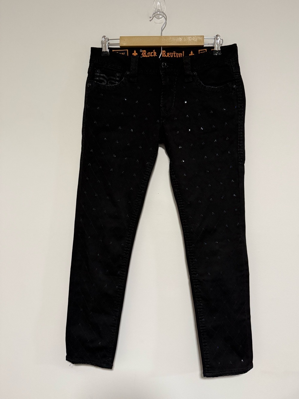 Rock Revival Black Greer Skinny Embellished Jeans Size 29